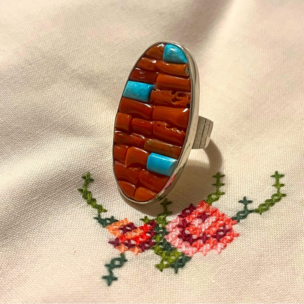 Vintage boho stone 925 silver ring size 7